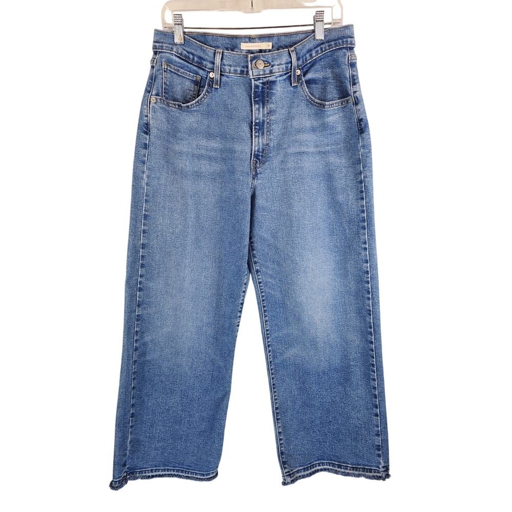 Levi Strauss Whiskering Dropped Frayed Hem High Rise Wide Leg Women's Jeans 31